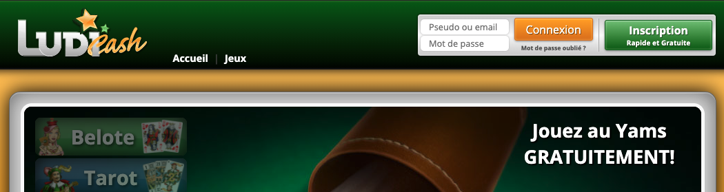 Le bouton vert d'inscription sur Ludicash