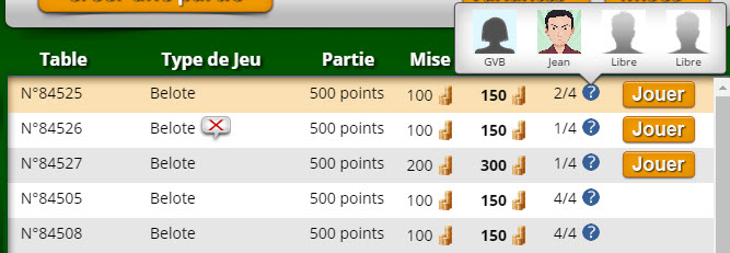 rejoindre partie de belote